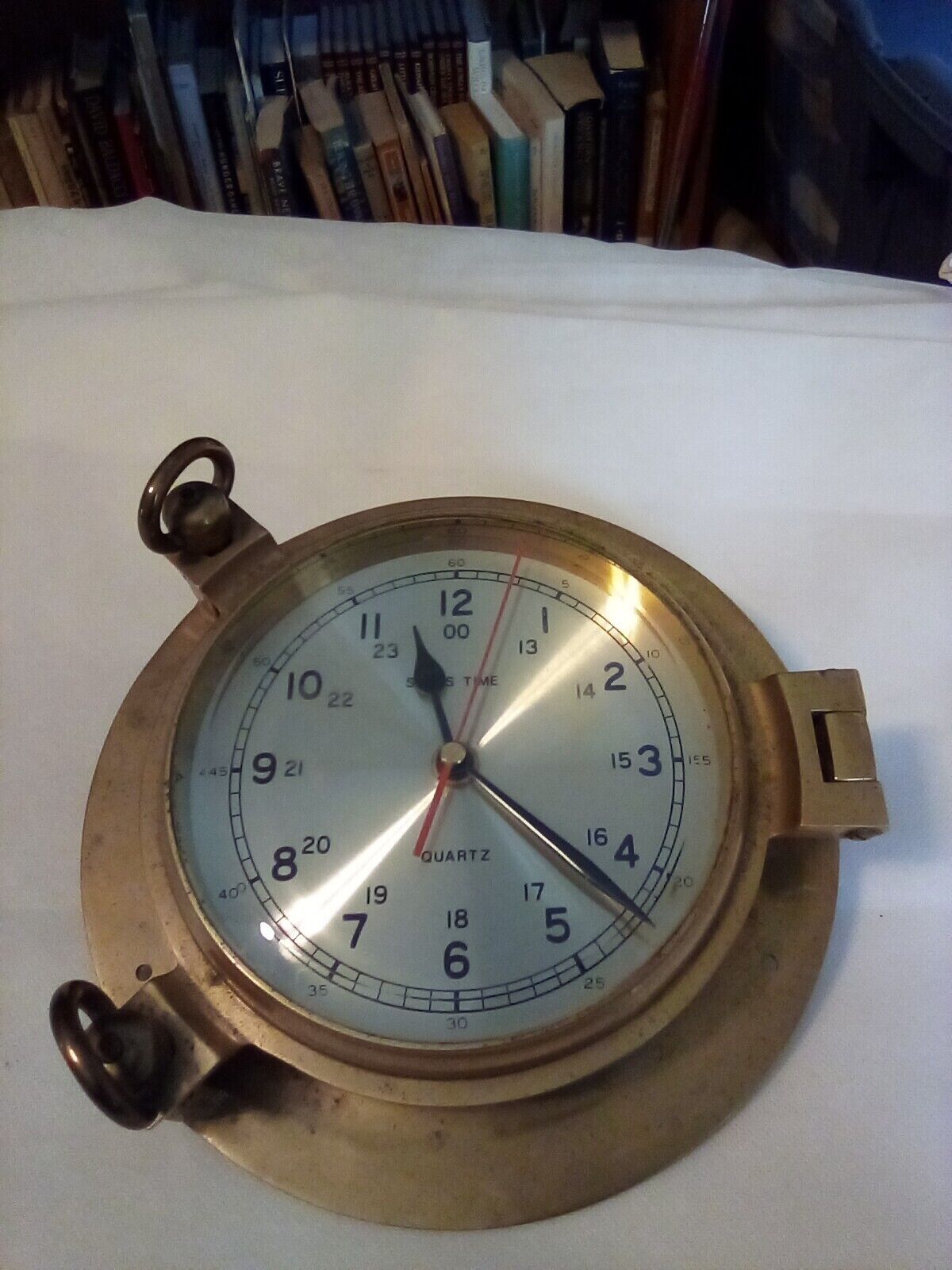 Vintage Ship's Time Brass Wall Clock Porthole Style Quartz Nautical Maritime