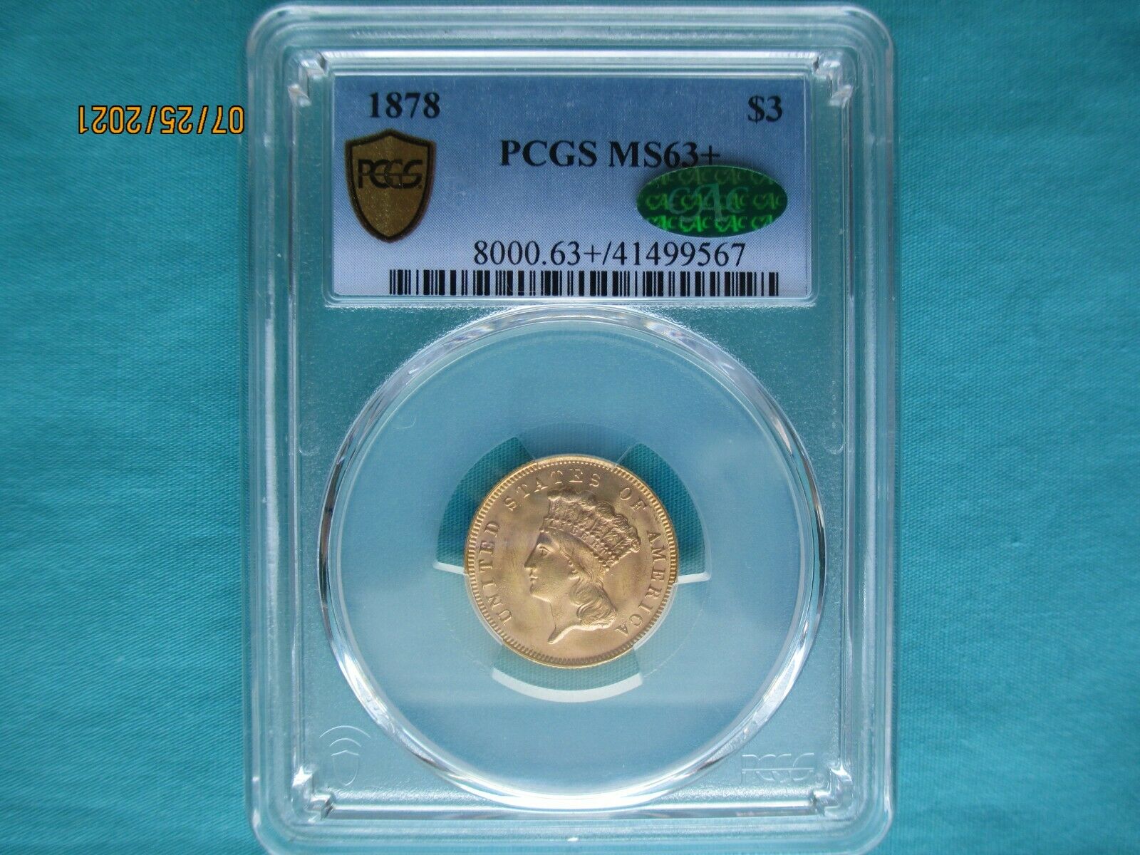 1878 $3 Dollar Gold Princess Cac - Pcgs Ms63+ Secure!! Really Nice!