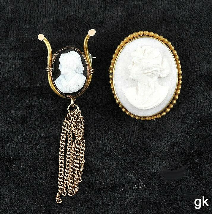 2 Antique Victorian Genuine Cameo Gold Filled Pins/brooches