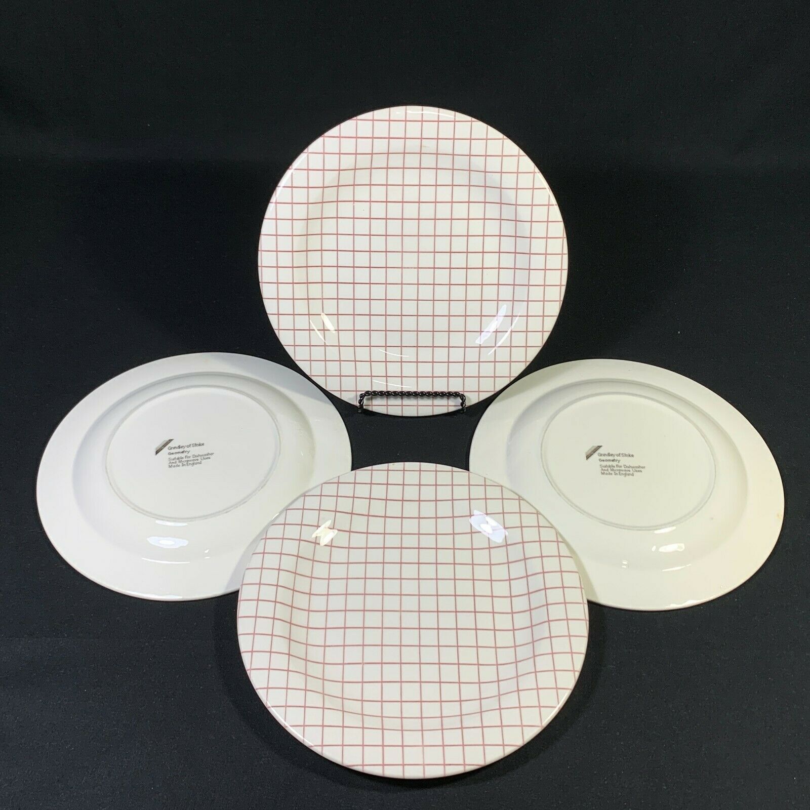 4 Antique W.h Grindley Of Stoke Geometry Pattern 8” Salad Plates England Replace