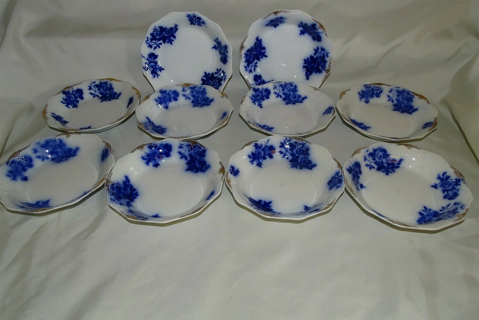W.h. Grindley England Gironde Flow Blue Set Of 10 Cereal Bowls 6"