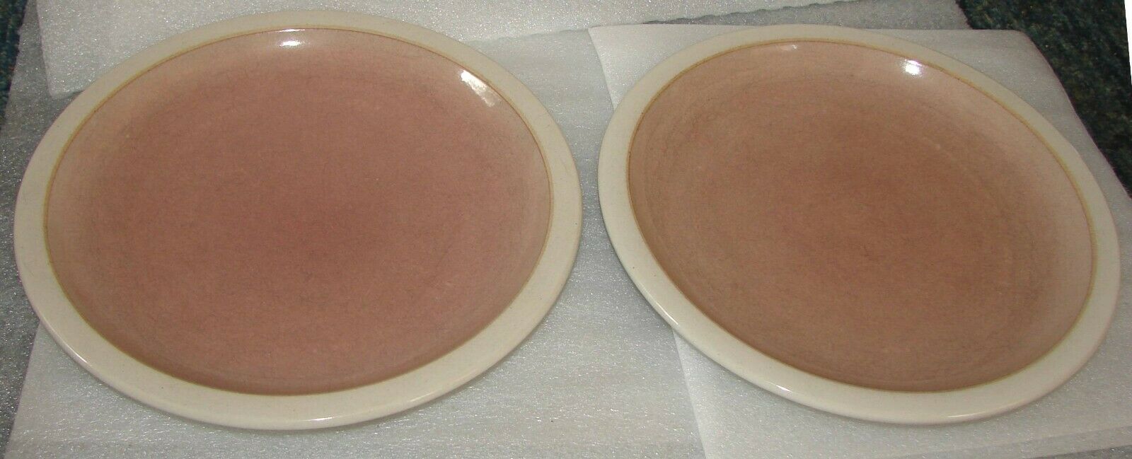 2 ~ Heath Ceramics Sausalito Rose Pink Rim Large Dinner Plates 11 1/8" As Is