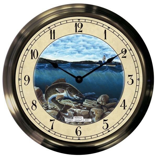 Trintec 14" Walleye Antique Brass Fishing Clock Ab14-08-we Great Gift!